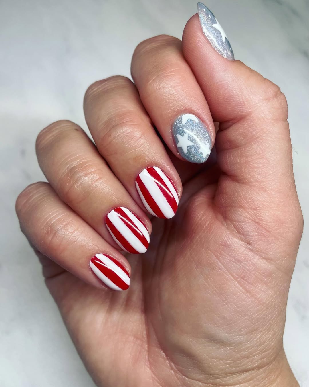 Patriotic Glitter Star and Stripe Nails