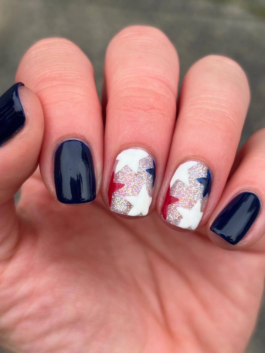 Patriotic Glitter Star Spangled Short Square Nails