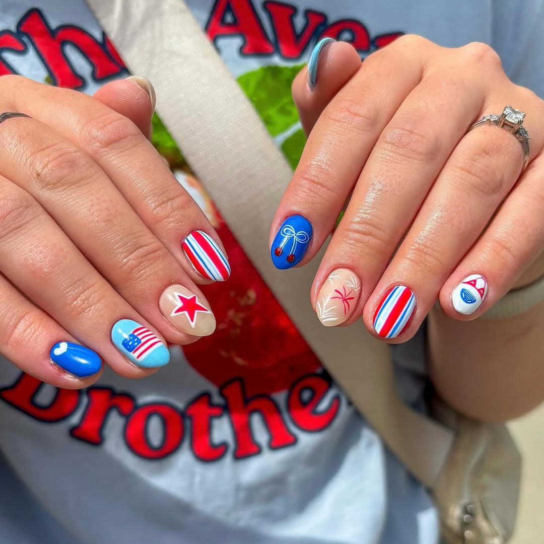 Patriotic Mismatched Oval Nail Art