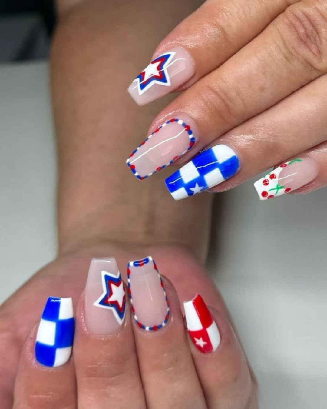 Patriotic Playful Red White Blue Nail Art