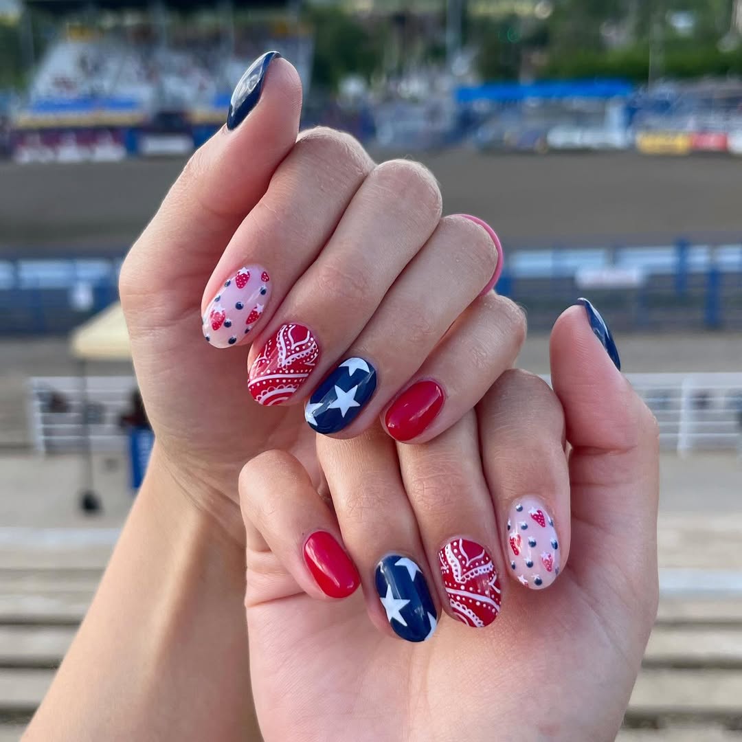 Patriotic Playful Red White Blue Nail Art