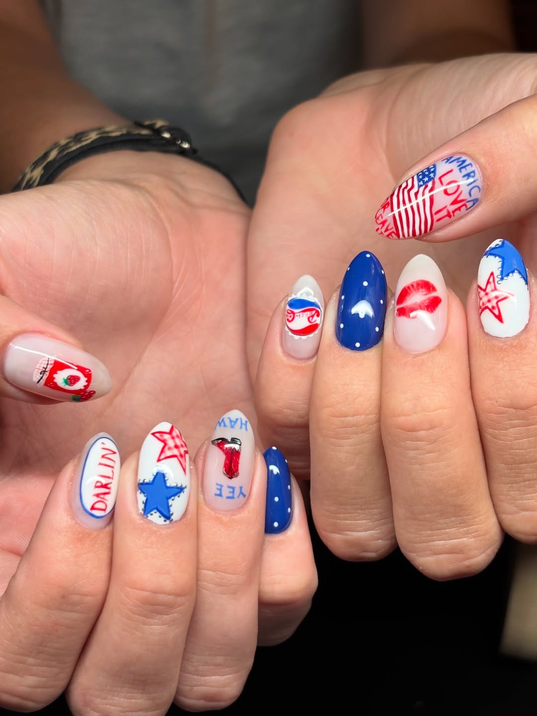 Patriotic Pop Art Mismatched Almond Nails