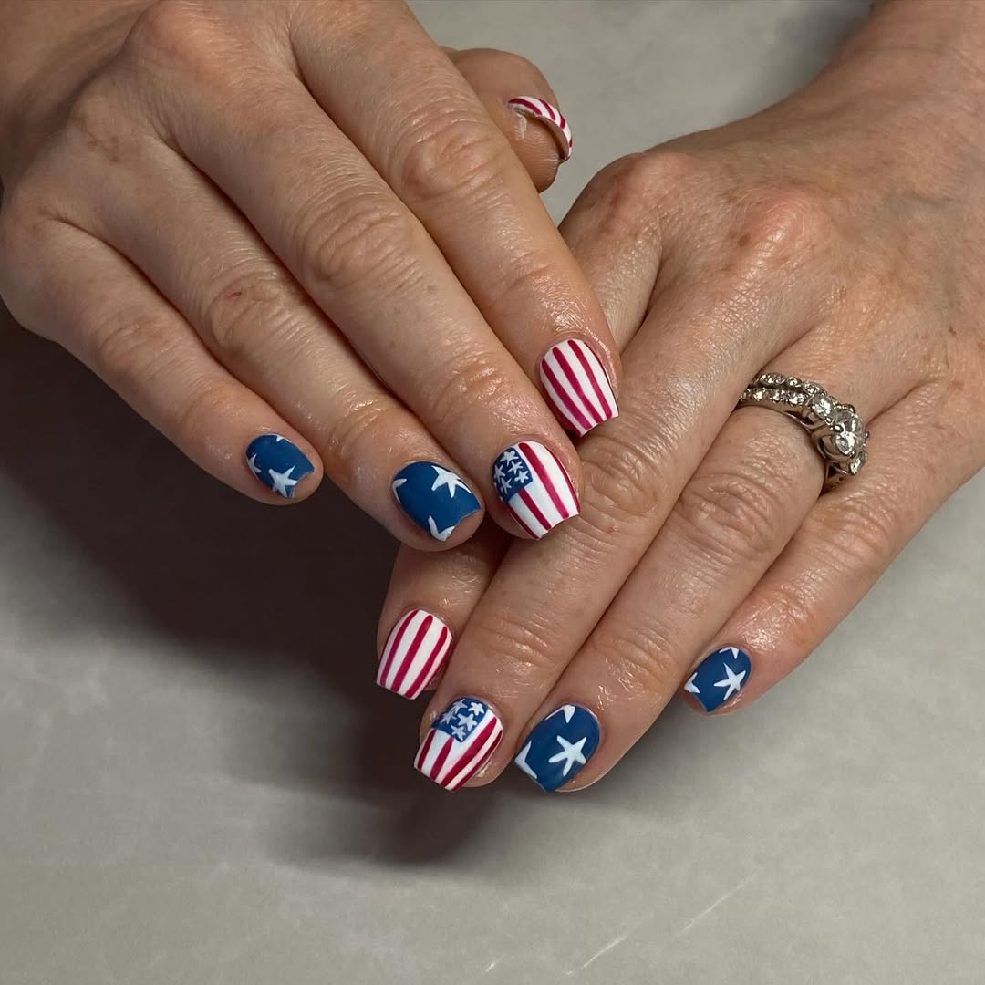 Patriotic Red White Blue Americana Flag Nails