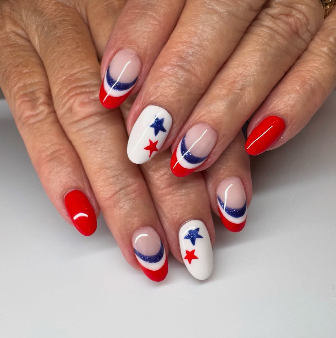 Patriotic Red White Blue French Tip Mix Match