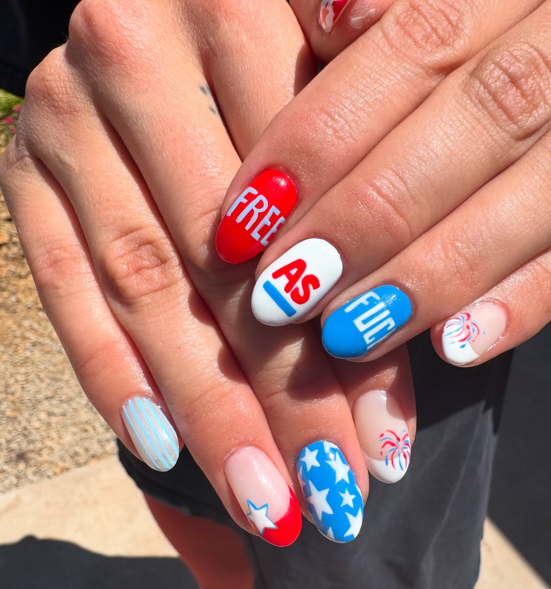 Patriotic Red White Blue Independence Day Nail Art