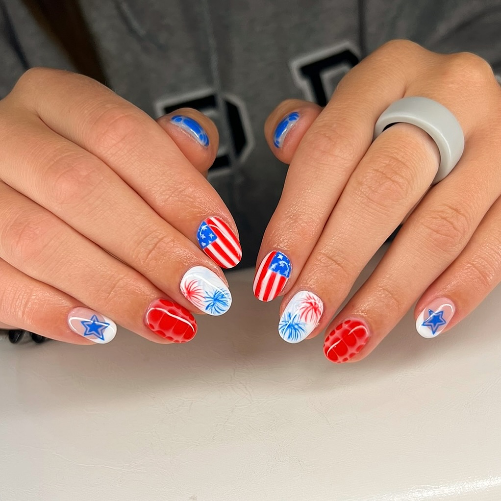 Patriotic Red White Blue Independence Day Nails