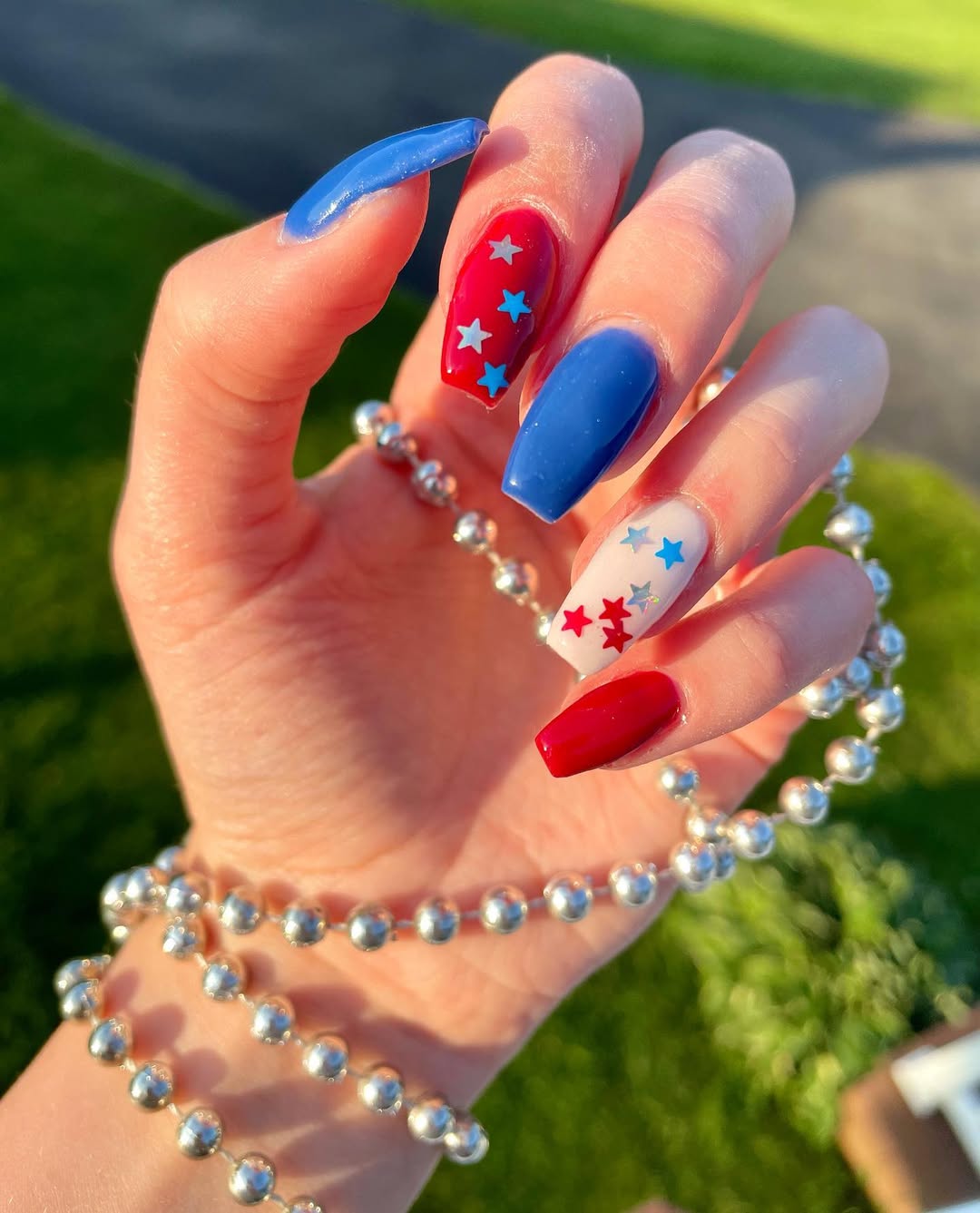 Patriotic Red White Blue Star Coffin Nails