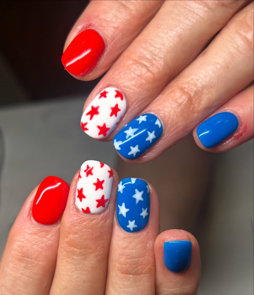 Patriotic Red White Blue Star Spangled Nails