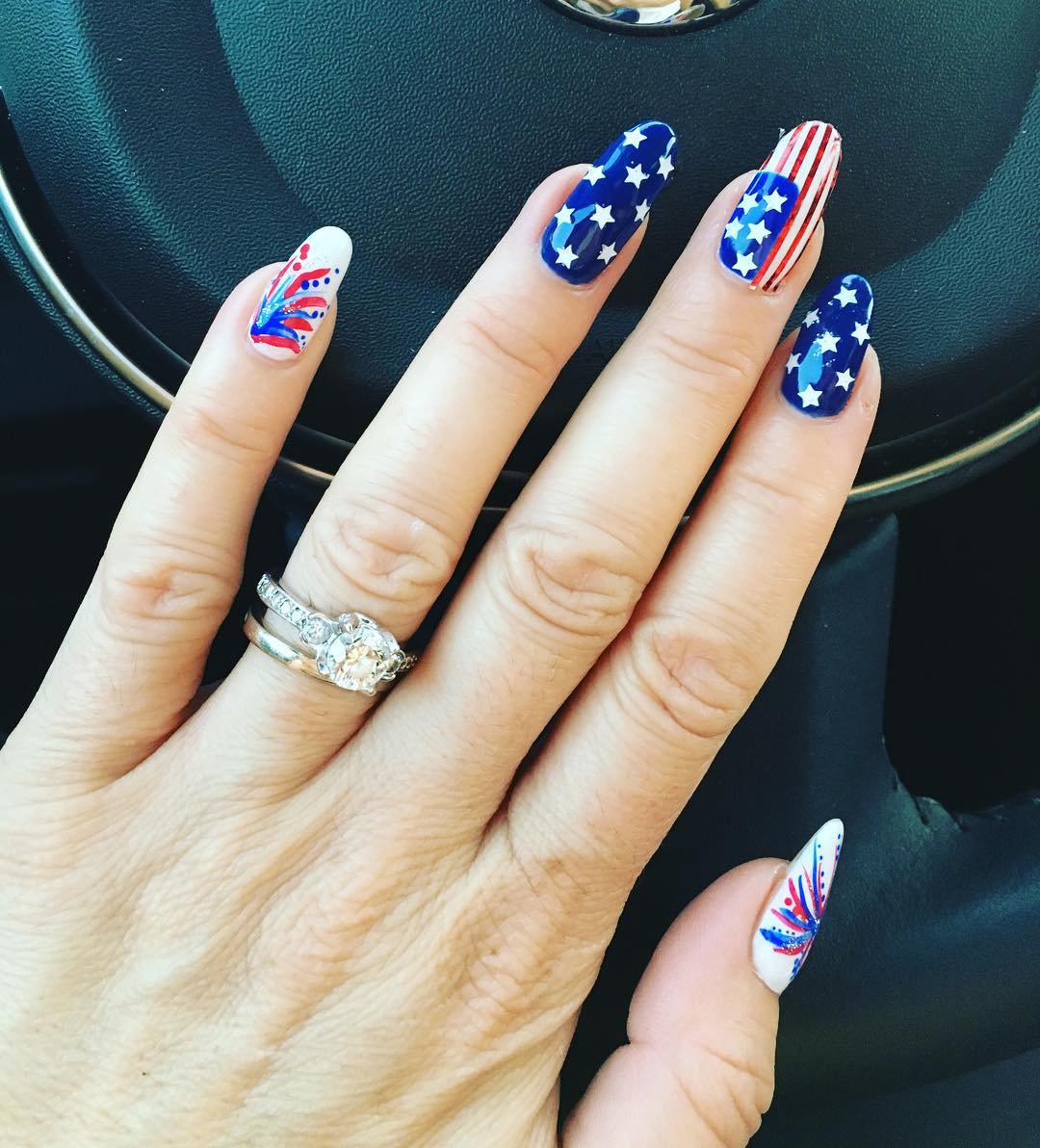 Patriotic Red White Blue Stars Stripes Coffin Nails