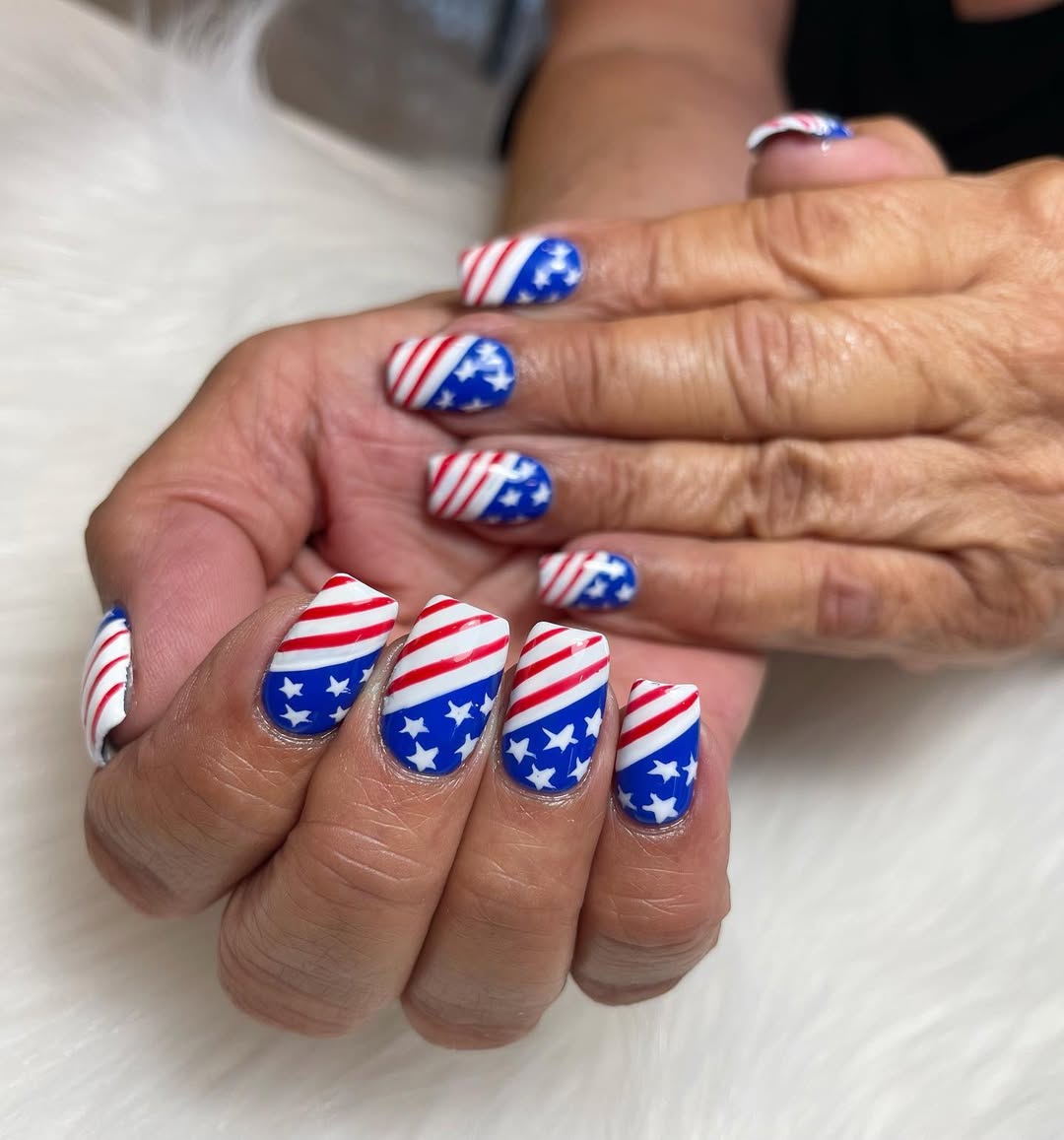 Patriotic Red White Blue Stars Stripes Square Nails
