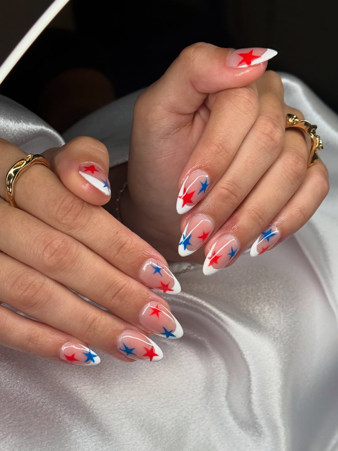 Patriotic Starry French Almond Nails