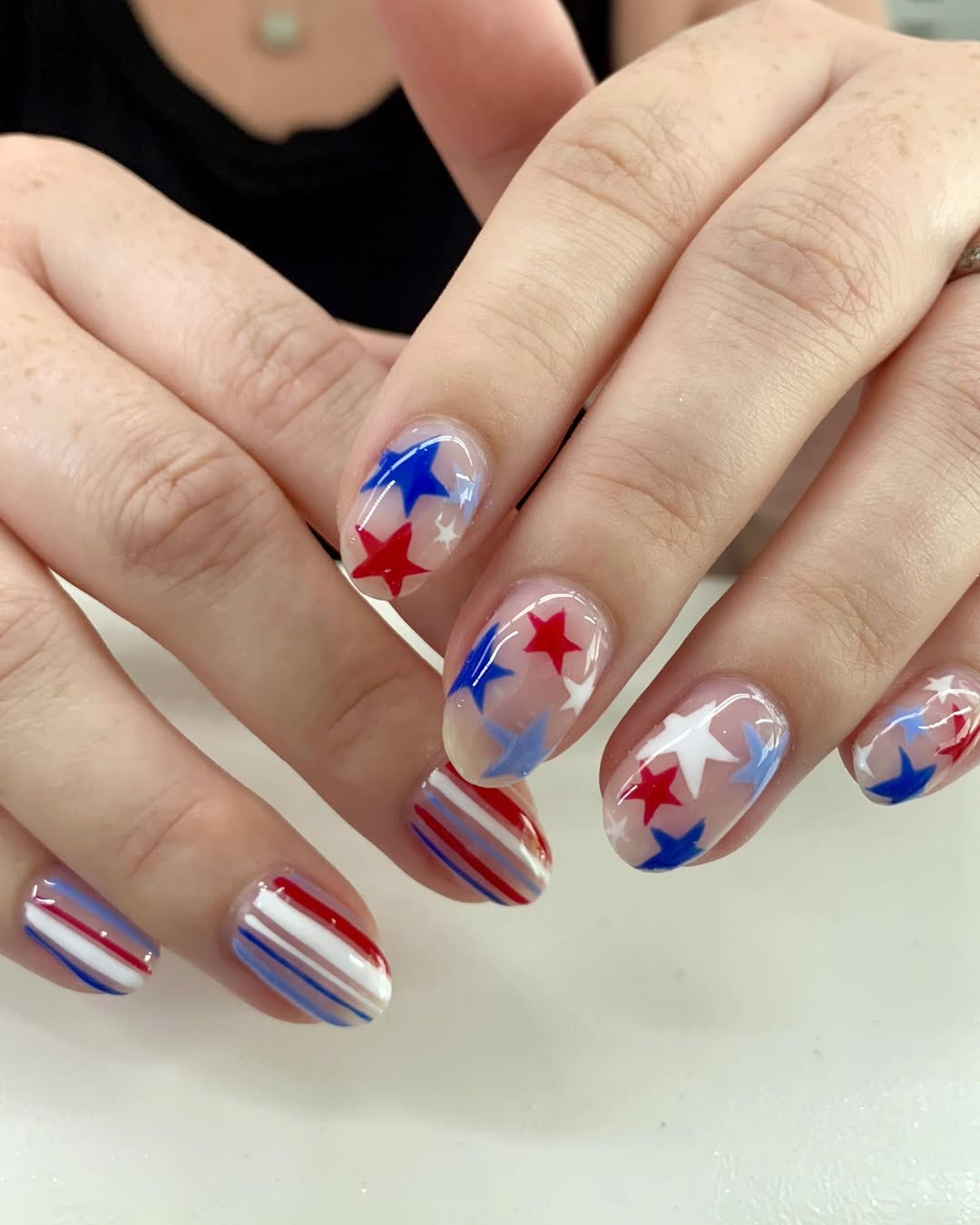 Patriotic Stars and Stripes Oval Nails