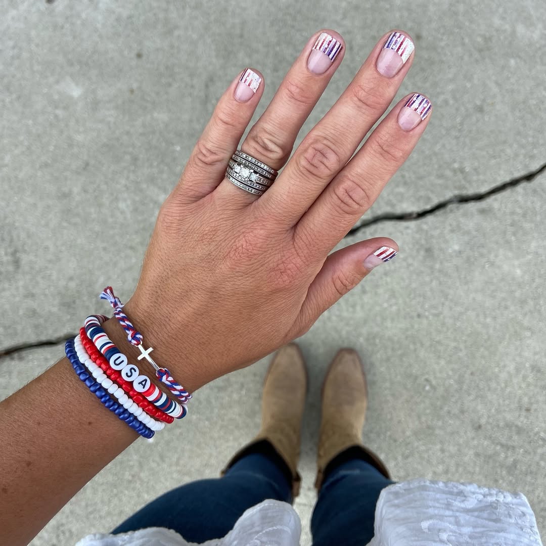 Patriotic Striped French Tip Short Square Nails