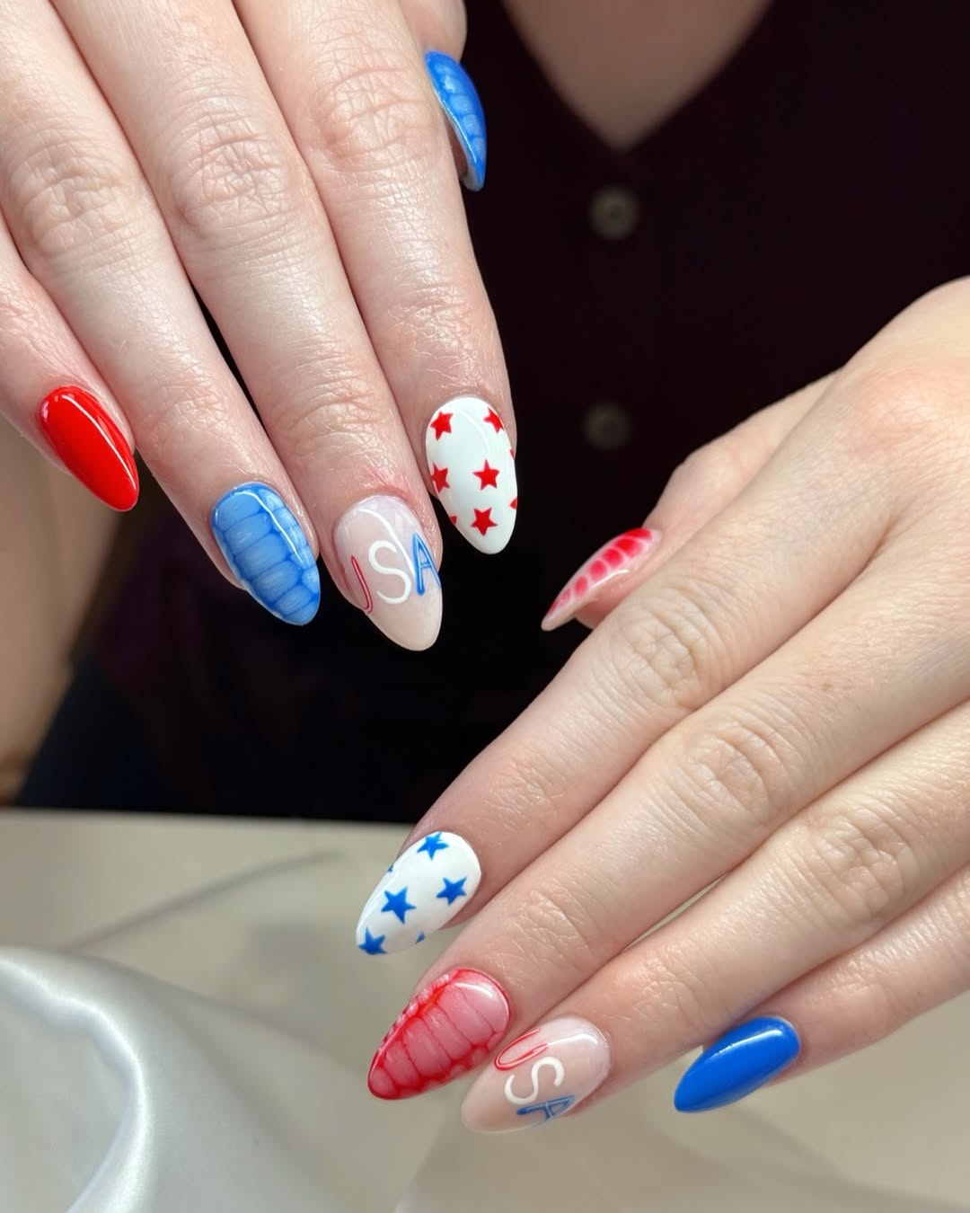 Patriotic USA Star Almond Nails
