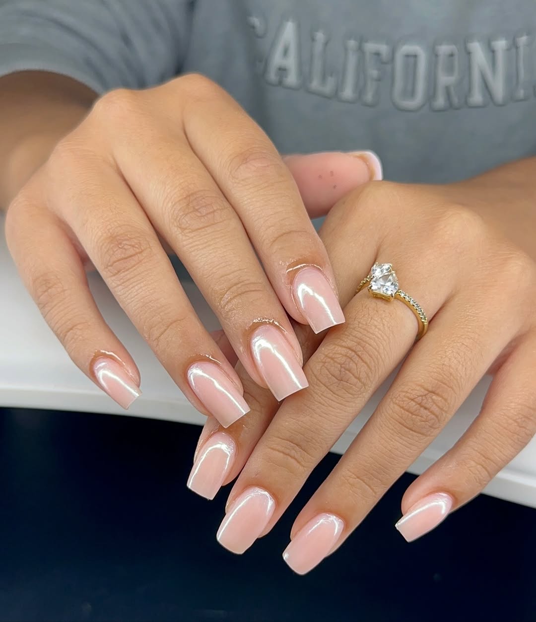 Pearly Pink Glossy Medium Coffin Nails