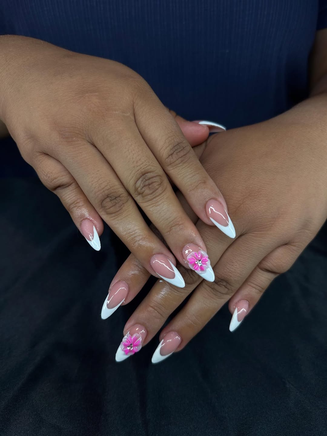 Pink 3D Flower Stiletto French Tips