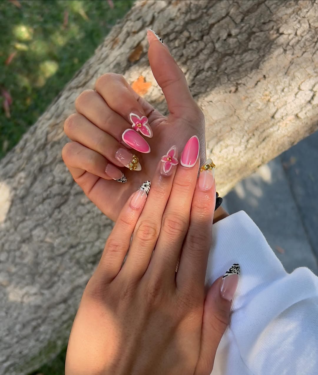 Pink Floral Animal Print Glam Acrylics