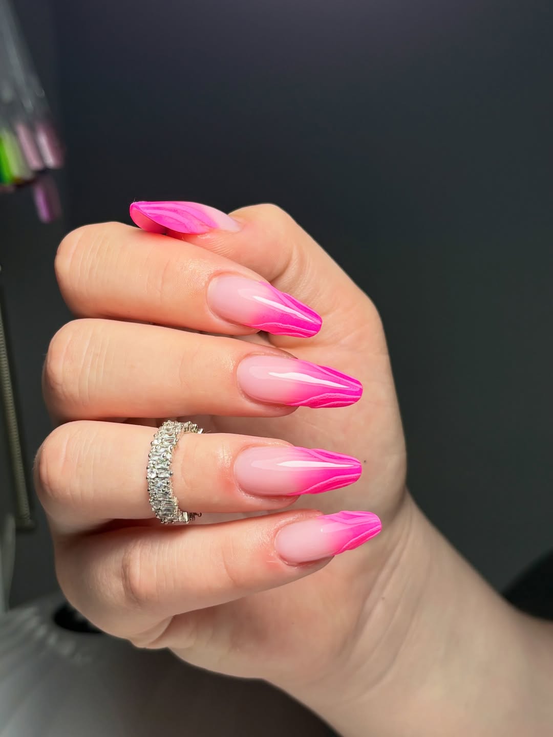Pink Ombre Swirl Coffin Gel Nails
