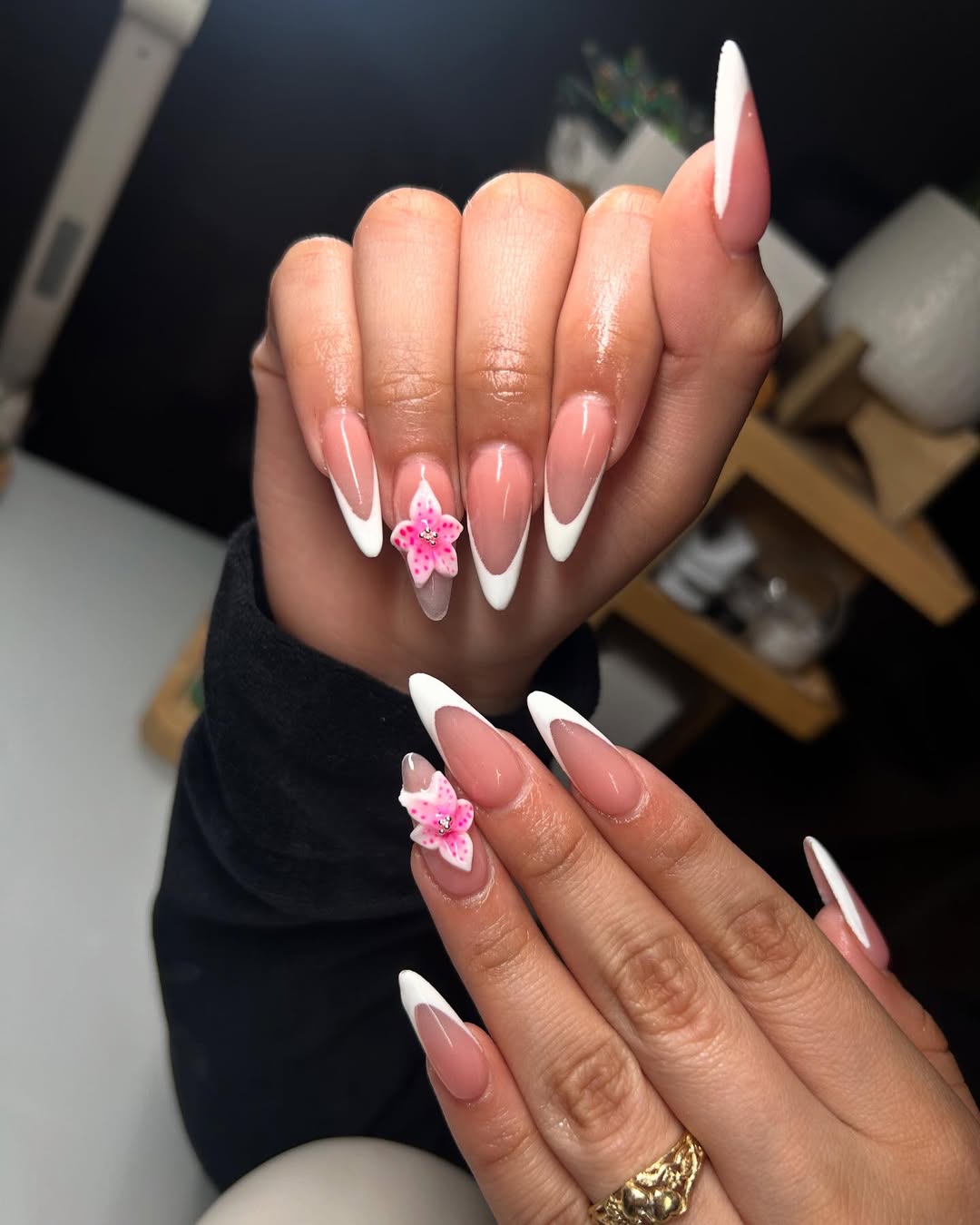 Pink Orchid 3D French Tip Almond Nails
