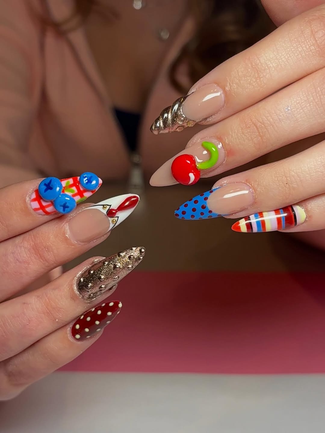 Playful 3D Charm Mismatched Art Nails