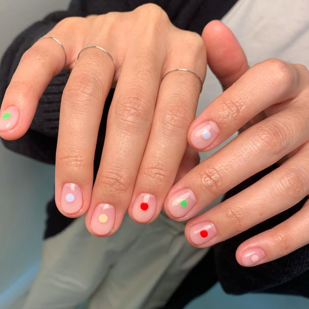 Playful Pastel Dot Sheer Pink Nails