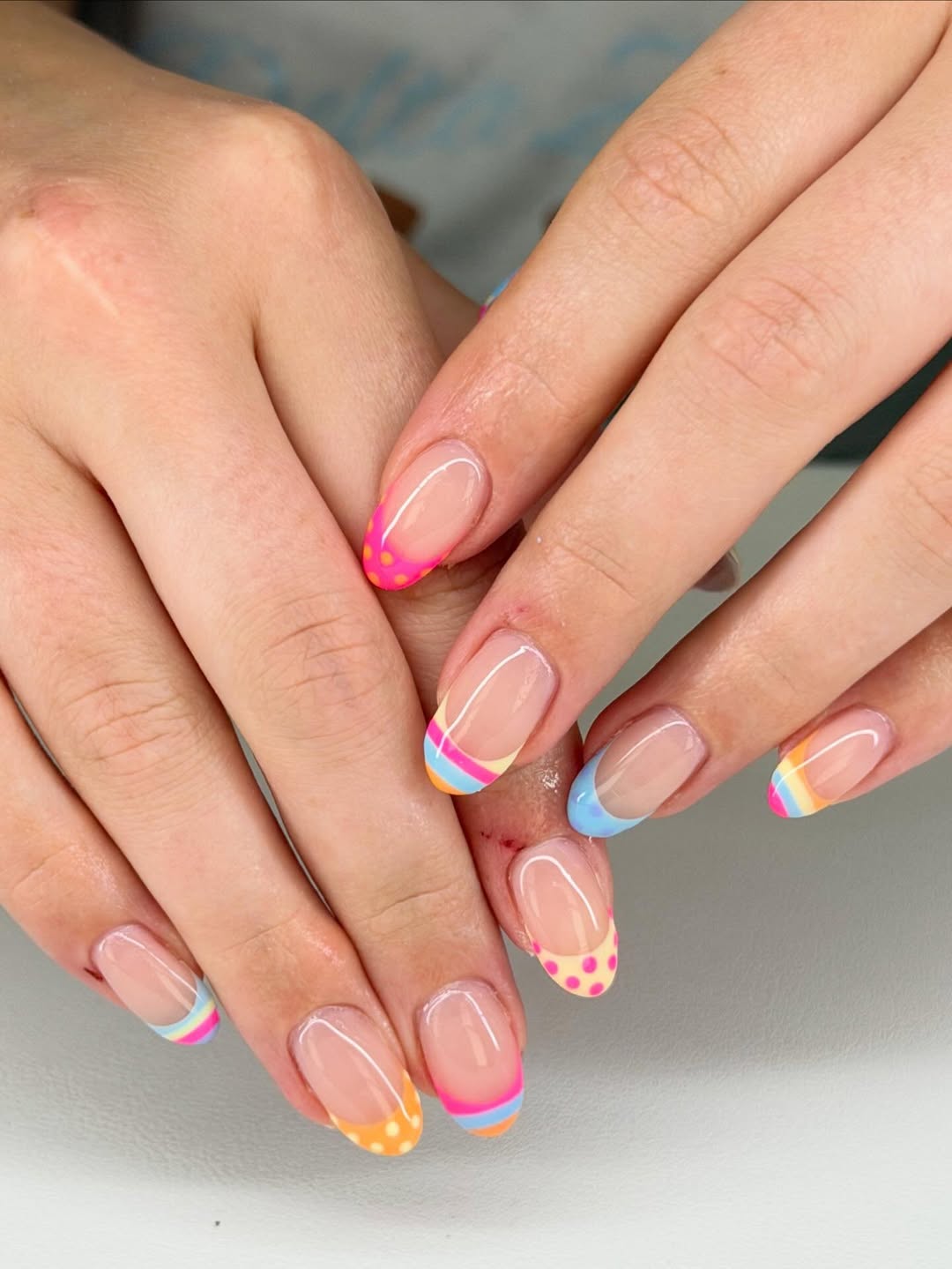 Playful Pastel French Tips With Polka Dots