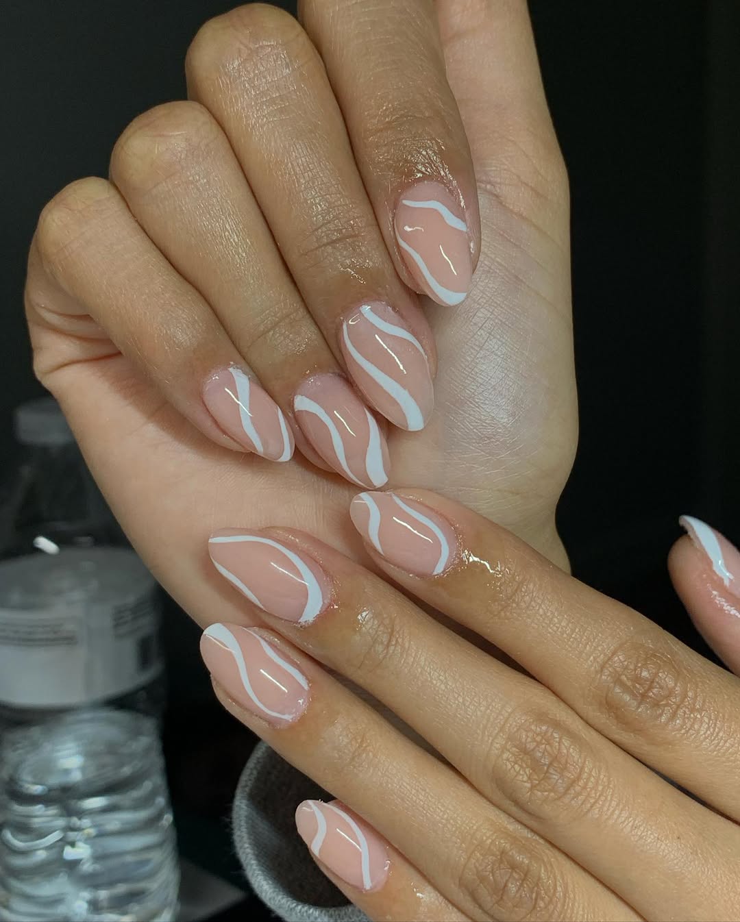 Playful Peach Swirl Short Oval Nails