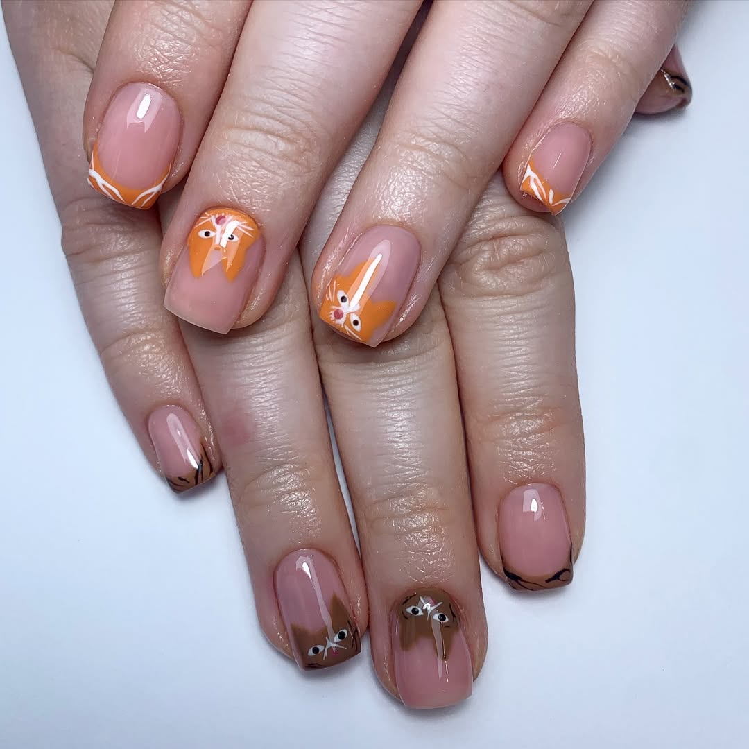 Playful Peekaboo Animal Short Gel Nails