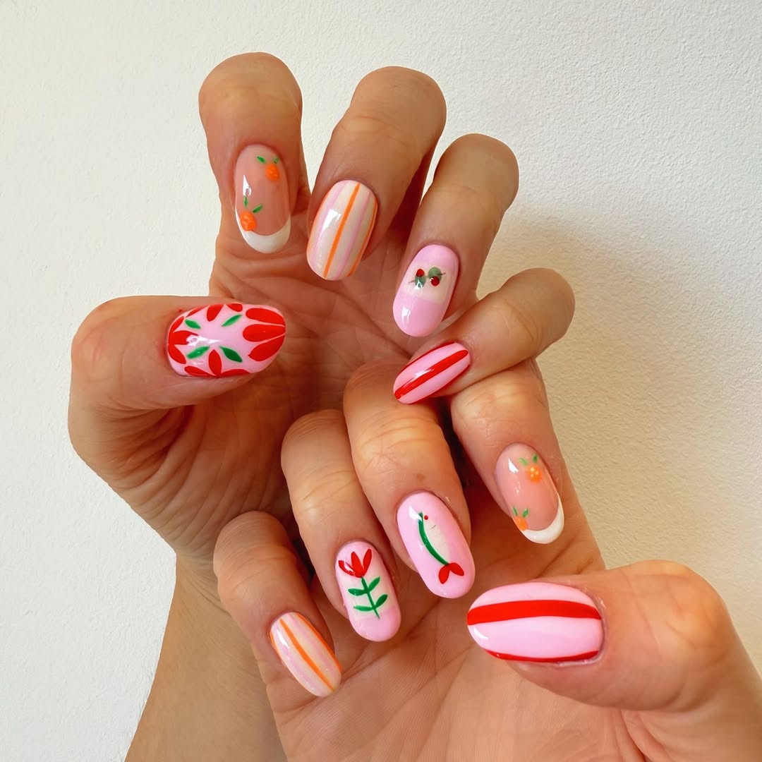 Playful Pink Hand-Painted Mismatched Fun Summer Art