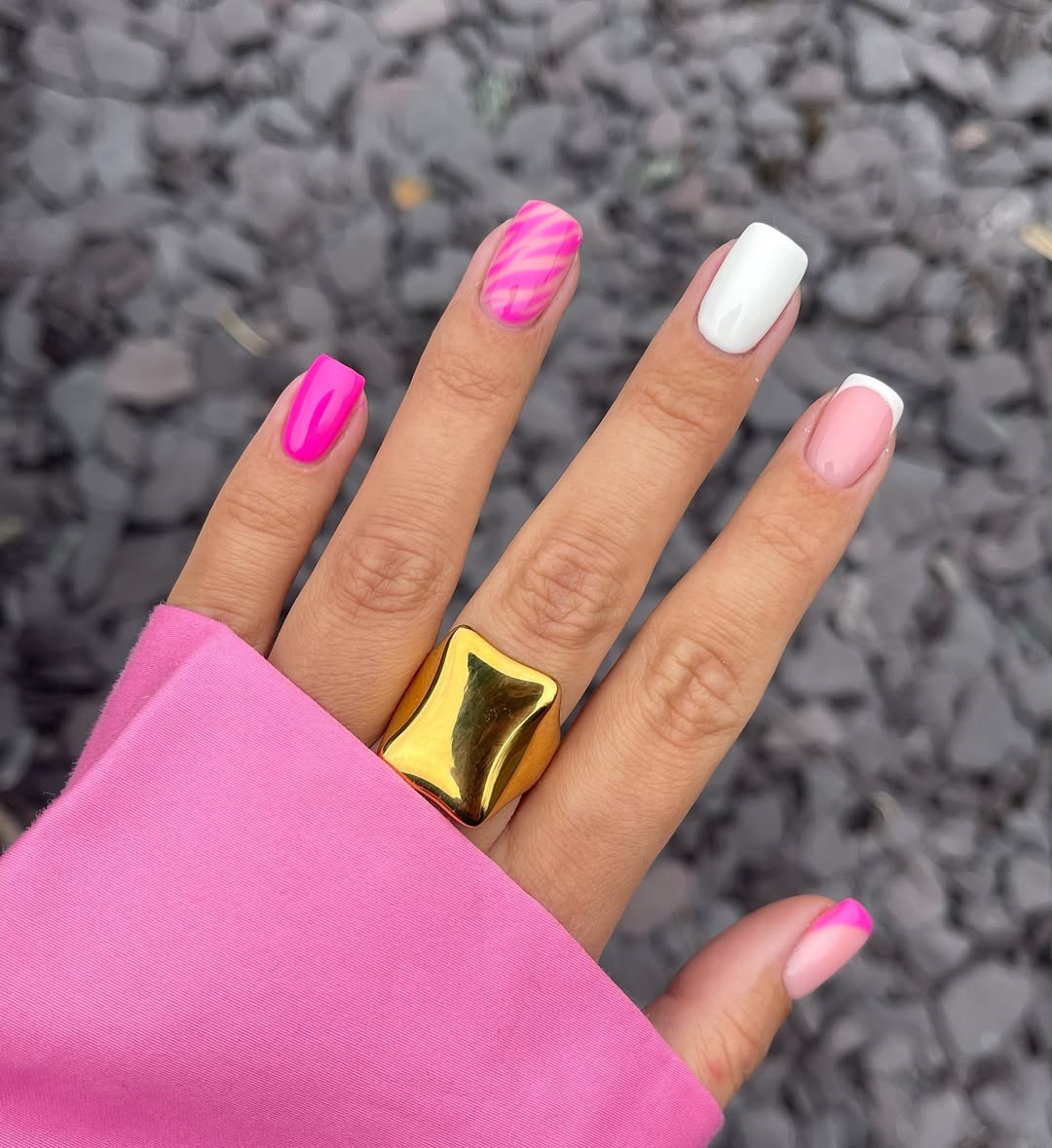 Playful Pink Mix-and-Match Square Manicure