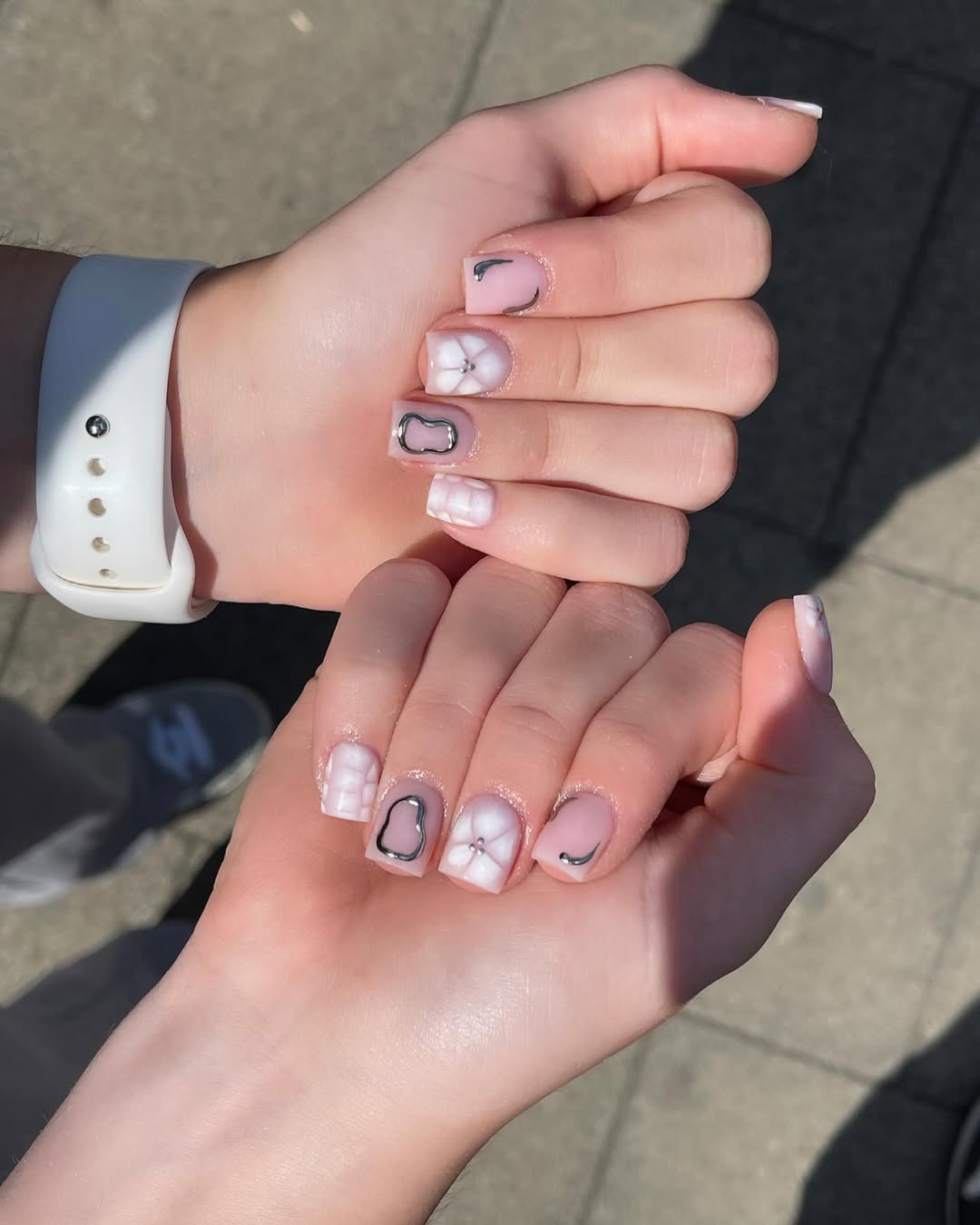 Playful Pink Shimmer Short Square Nails with 3D Accents