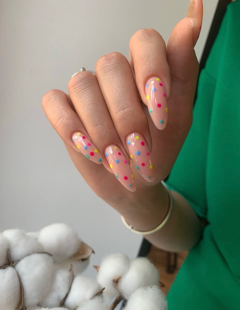 Playful Polka Dot Confetti Almond Gel Nails