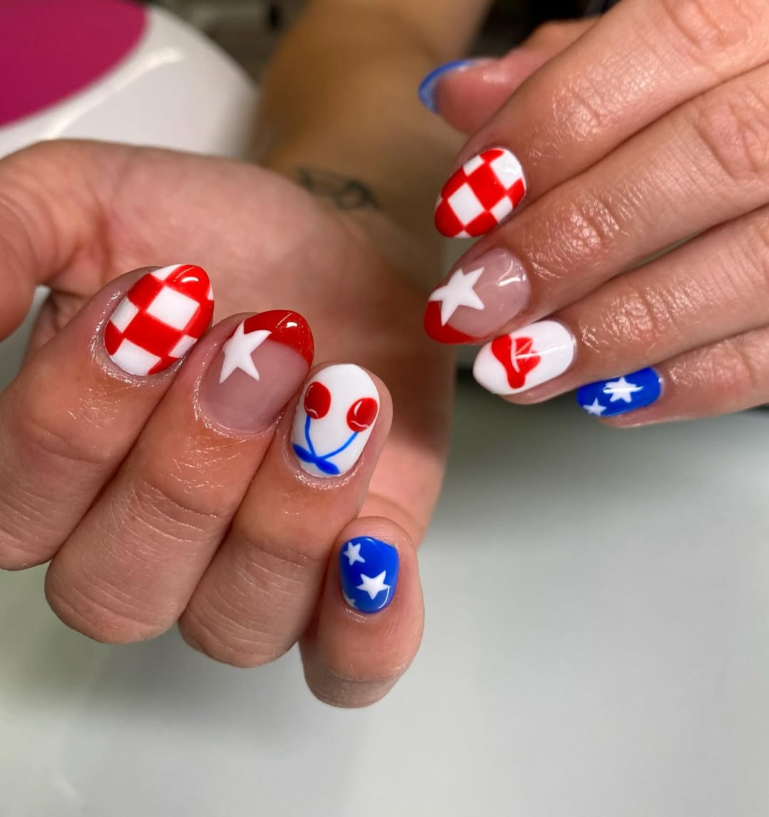 Playful Red White Blue Pop Art Graphic Nails