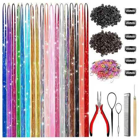 accessory Morovan Hair Tinsel Kit with Tool - 7600 Heat-Resistant Glitter Strands, 18 Holographic Colors Clip-in Fairy Extensions for Parties & Daily Wear (48 Walmart - Beauty Fairy $12.98