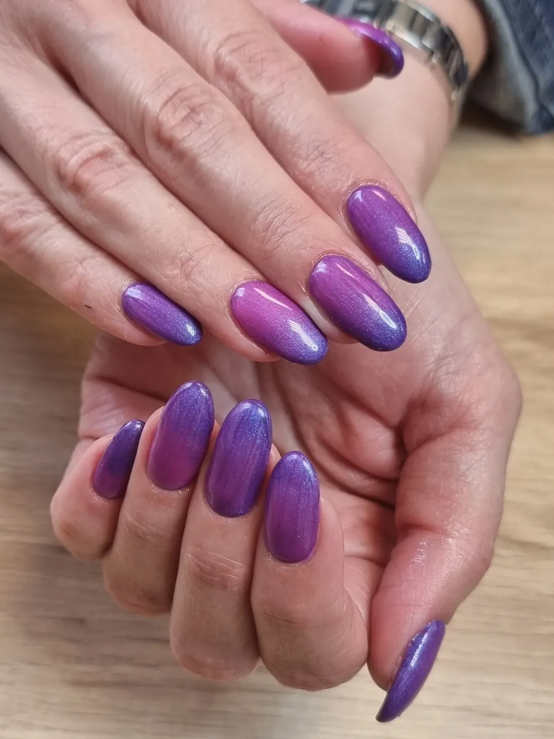 Purple And Magenta Shimmer Ombre Oval Nails
