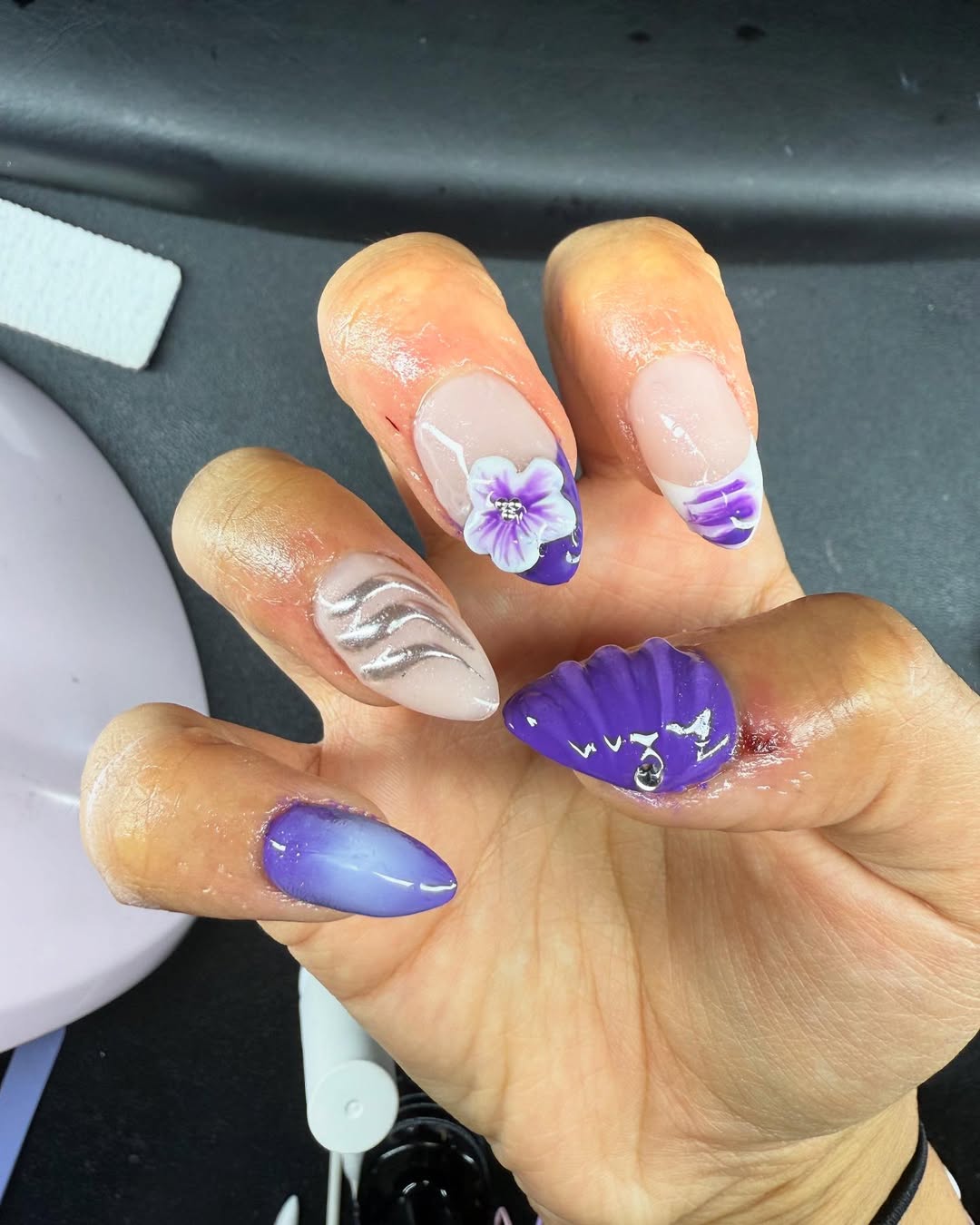 Purple And White Mismatched Summer Nails