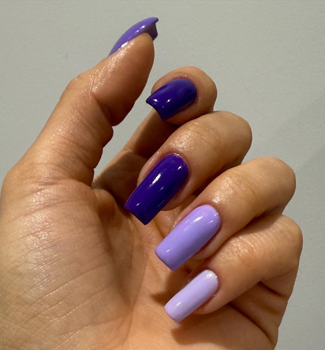 Purple Glossy Rectangle Color Block Nails