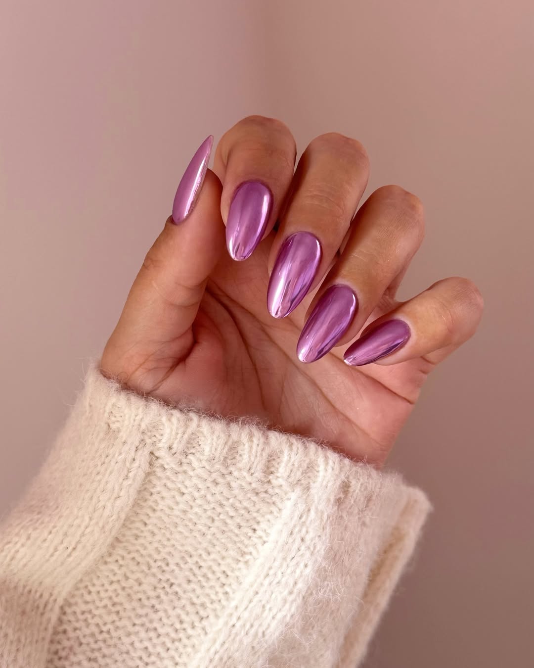 Radiant Orchid Chrome Almond Nails