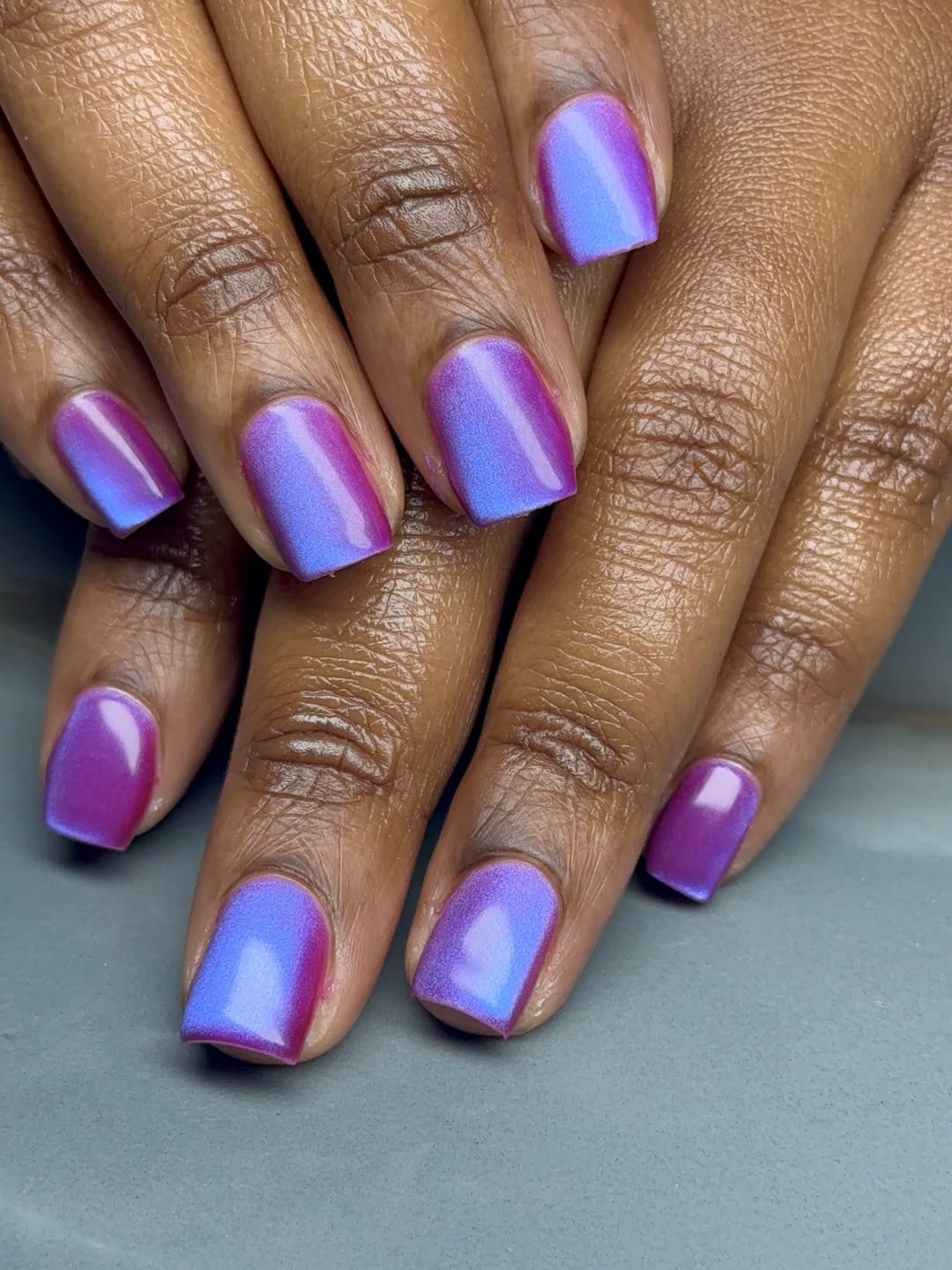 Radiant Purple Blue Duochrome Short Squoval Nails