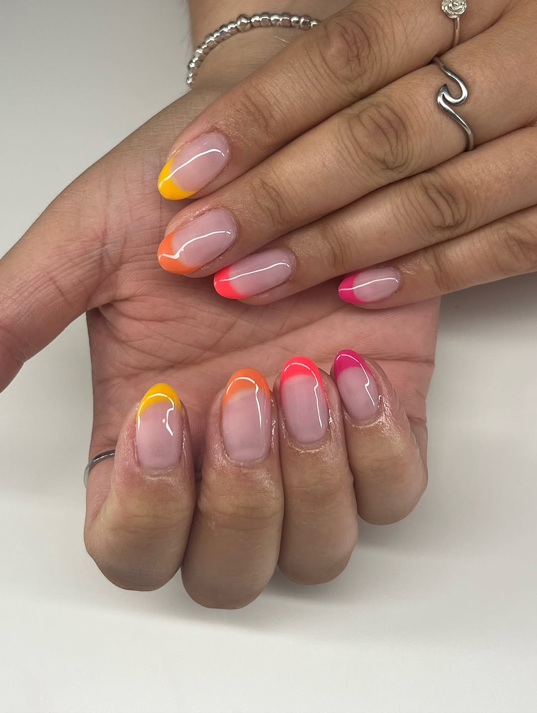 Rainbow Bright French Tip Almond Gel Nails