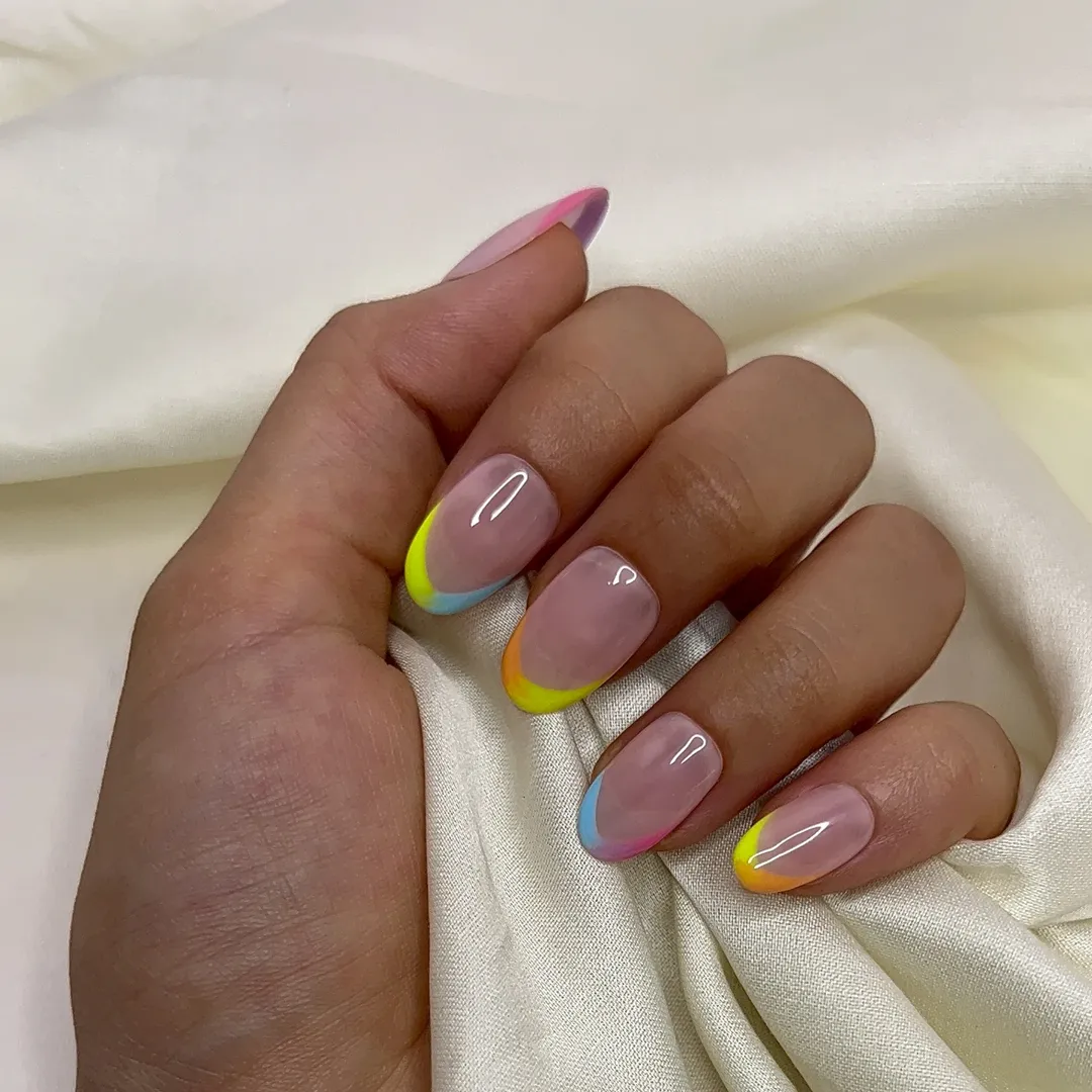 Rainbow Bright French Tip Almond Nails