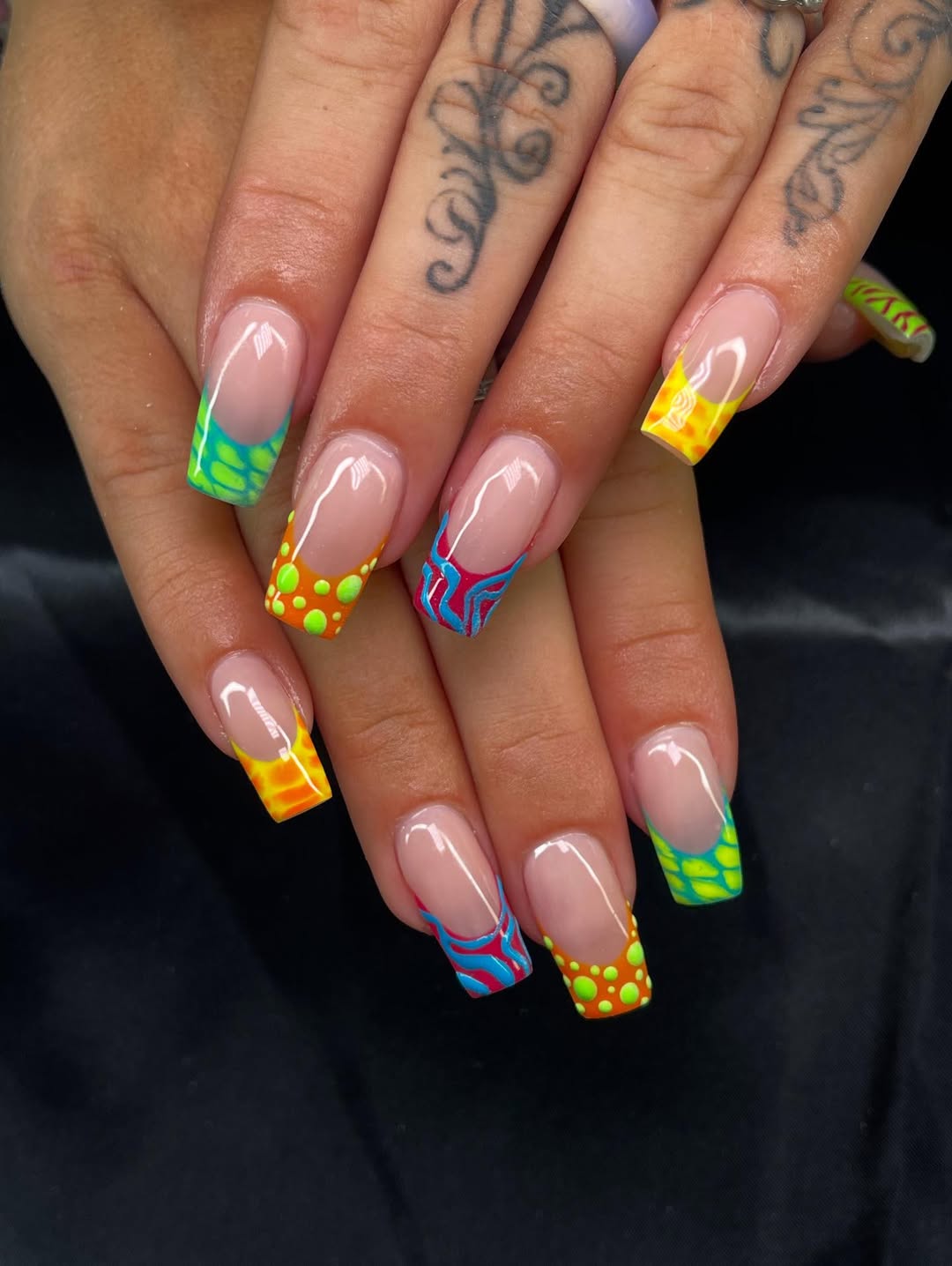 Rainbow Bright French Tips with Funky Patterns