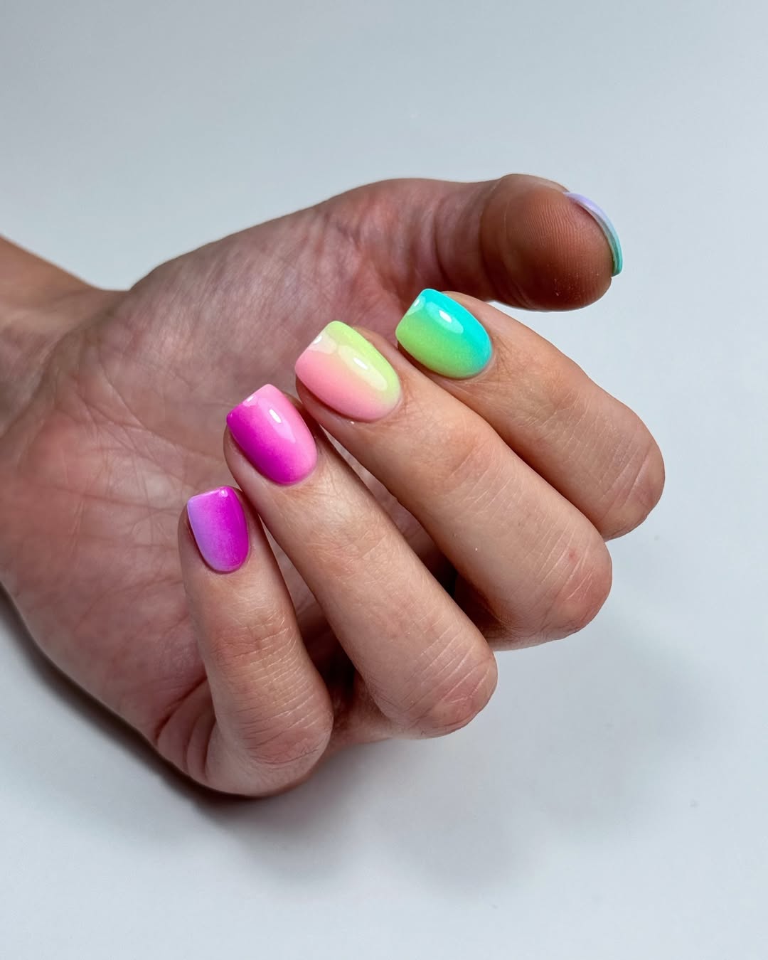 Rainbow Bright Ombre Squoval Dip Nails