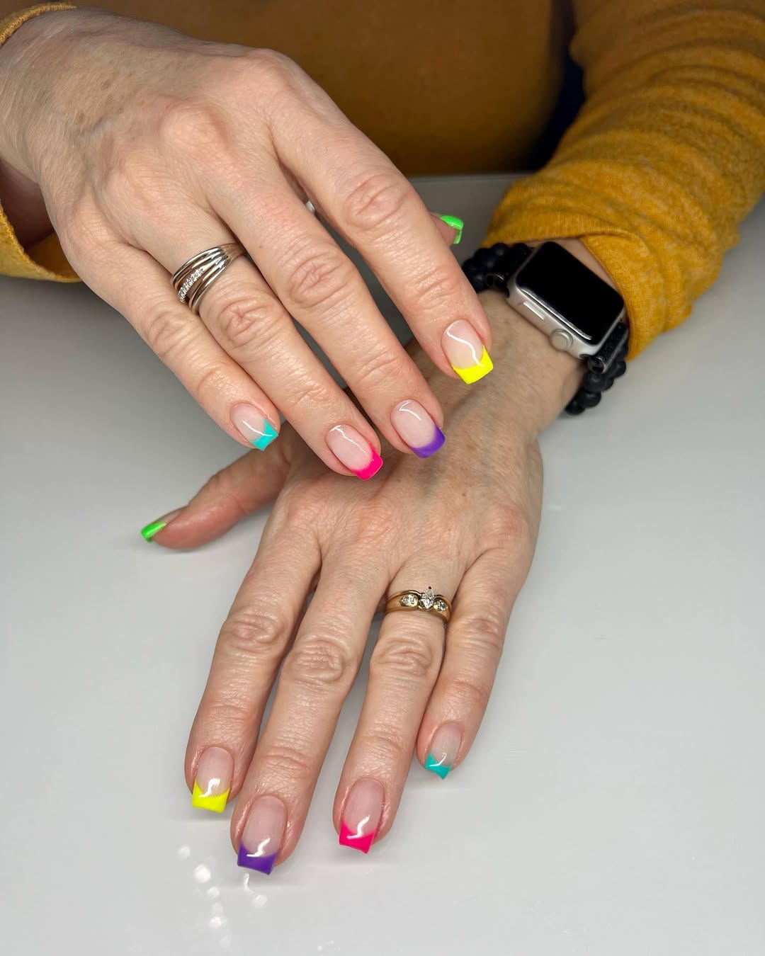 Rainbow Bright Square French Tips