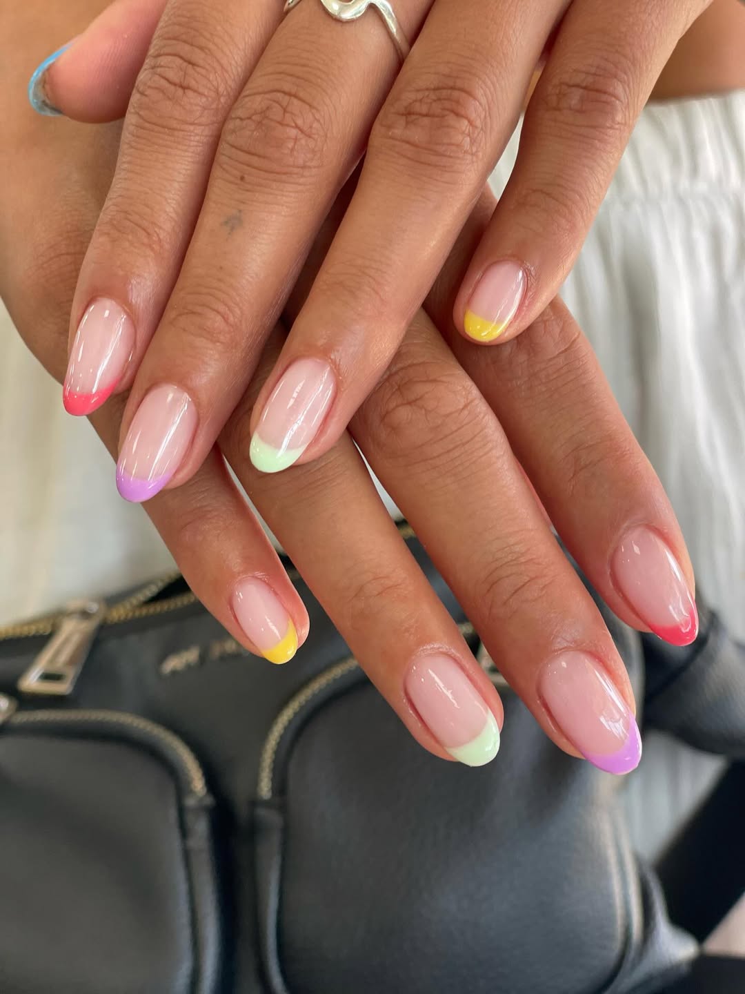 Rainbow Pastel French Tip Almond Nails