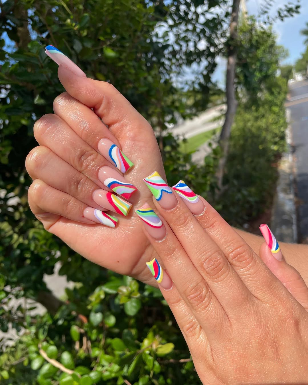 Rainbow Swirl Extra Long Coffin Tips