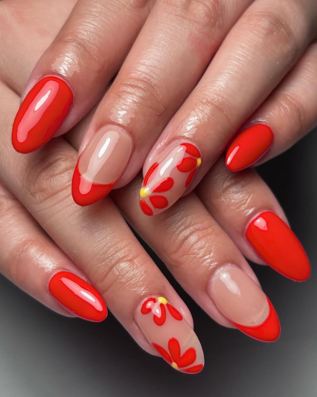 Red Flower Power French Tips and Full Coverage