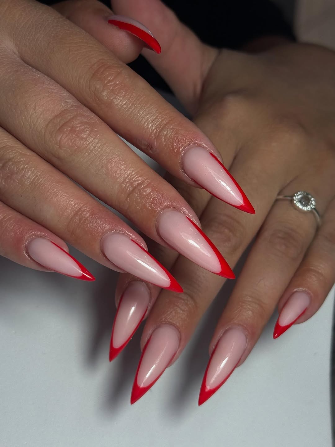 Red Siren V-Tip Long Stiletto Nails