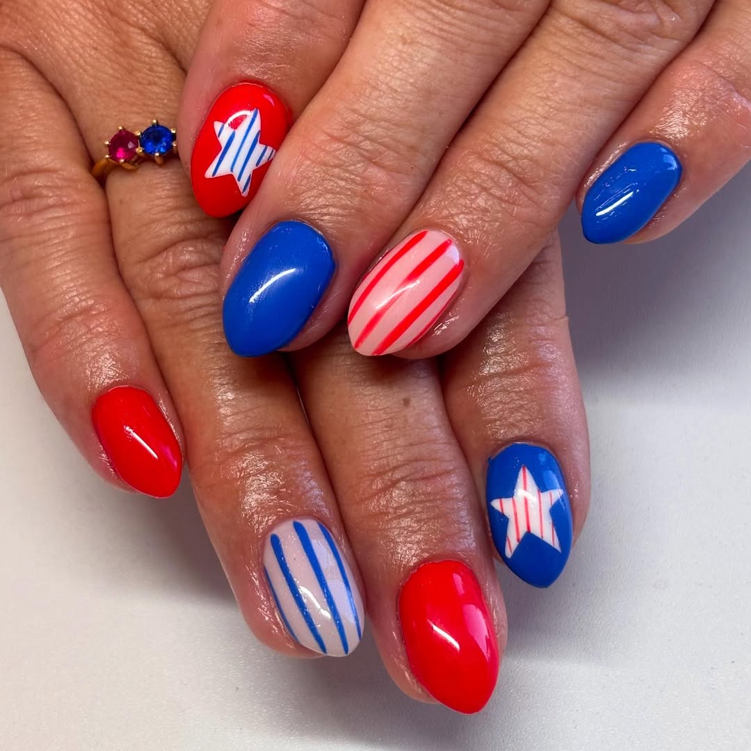 Red White and Blue Americana Oval Nails