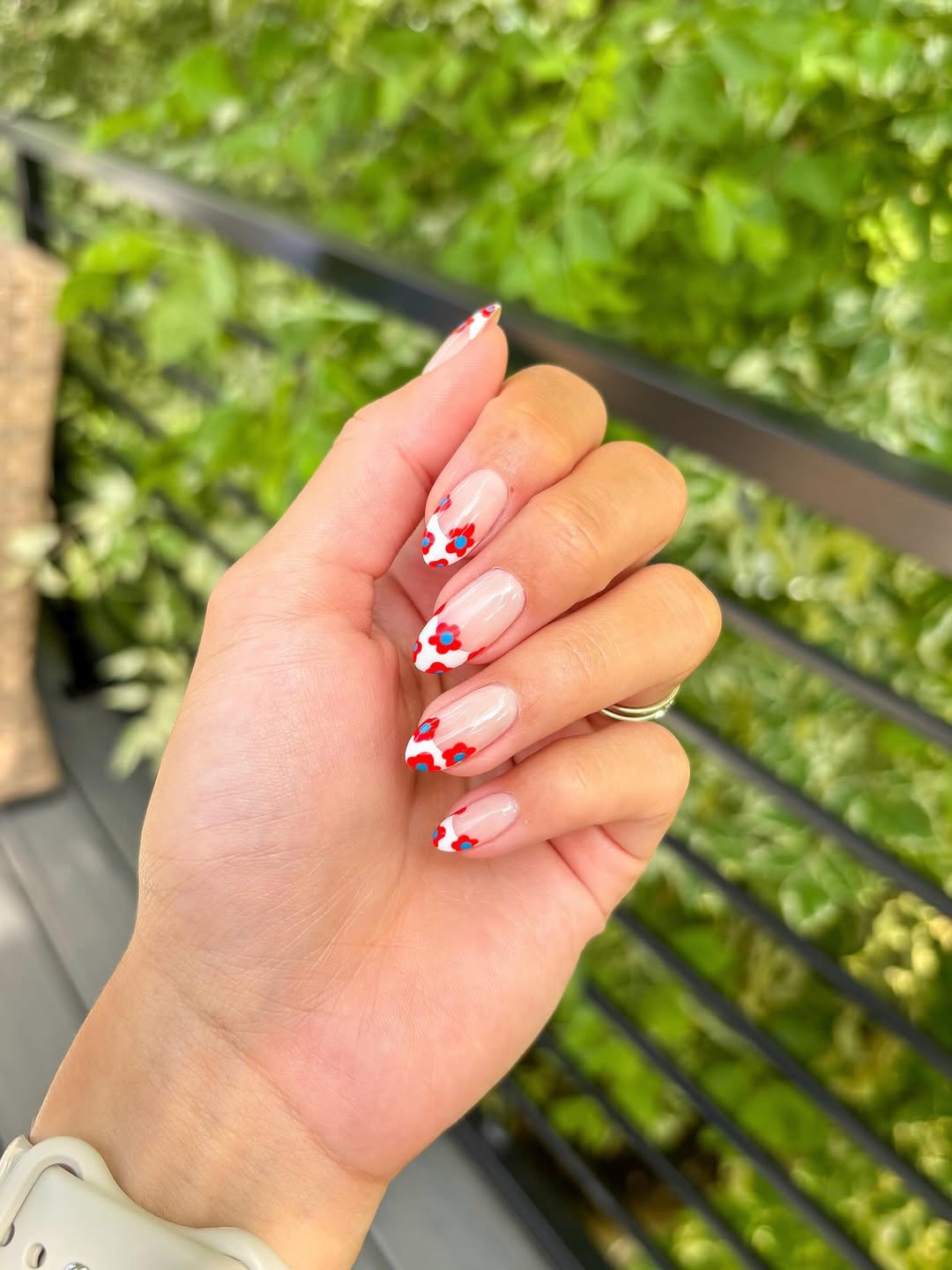 Red White Blue Floral French Tips